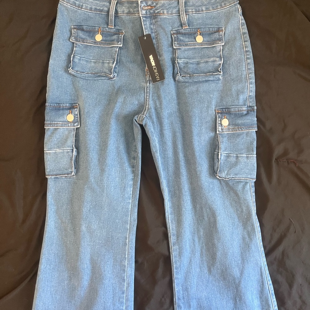 Fashion Nova Blue Flare Wide Leg Jeans